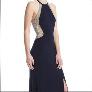 Xscape navy beaded halter dress size 16W